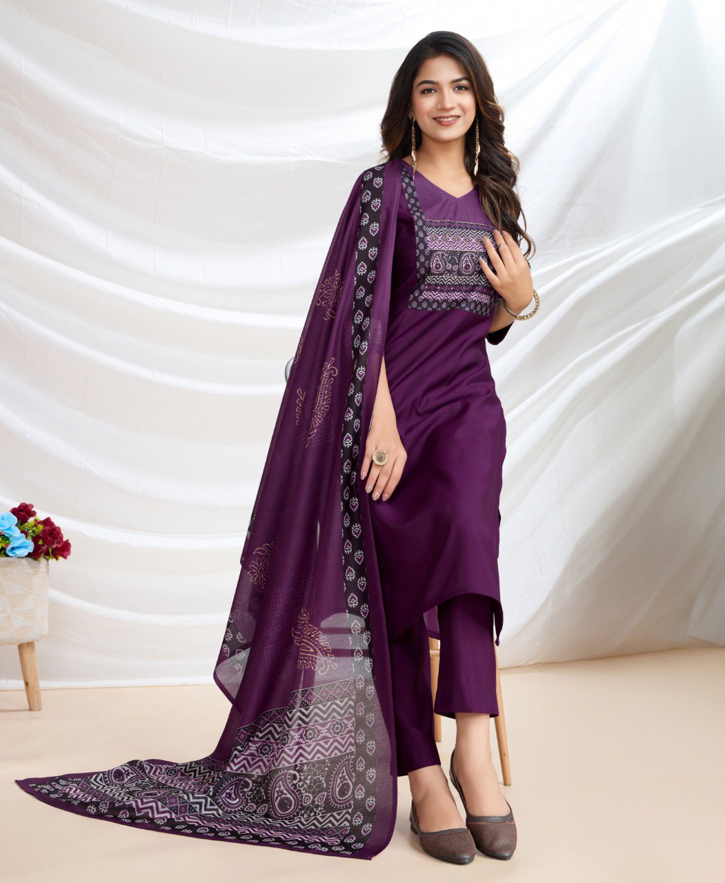 Prazu Fashion Purple Viscose Silk Printed Kurta Set | Grocsy