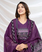 Prazu Fashion Purple Viscose Silk Printed Kurta Set | Grocsy