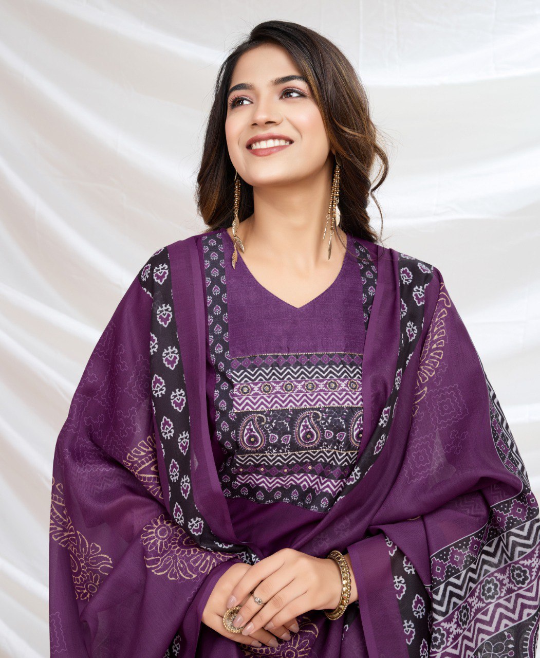 Prazu Fashion Purple Viscose Silk Printed Kurta Set | Grocsy