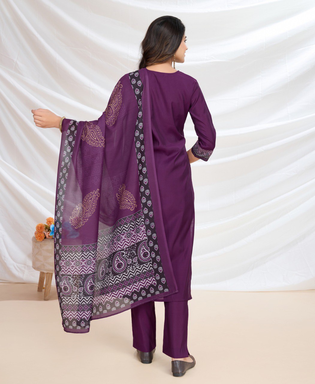 Prazu Fashion Purple Viscose Silk Printed Kurta Set | Grocsy