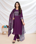 Prazu Fashion Purple Viscose Silk Printed Kurta Set | Grocsy