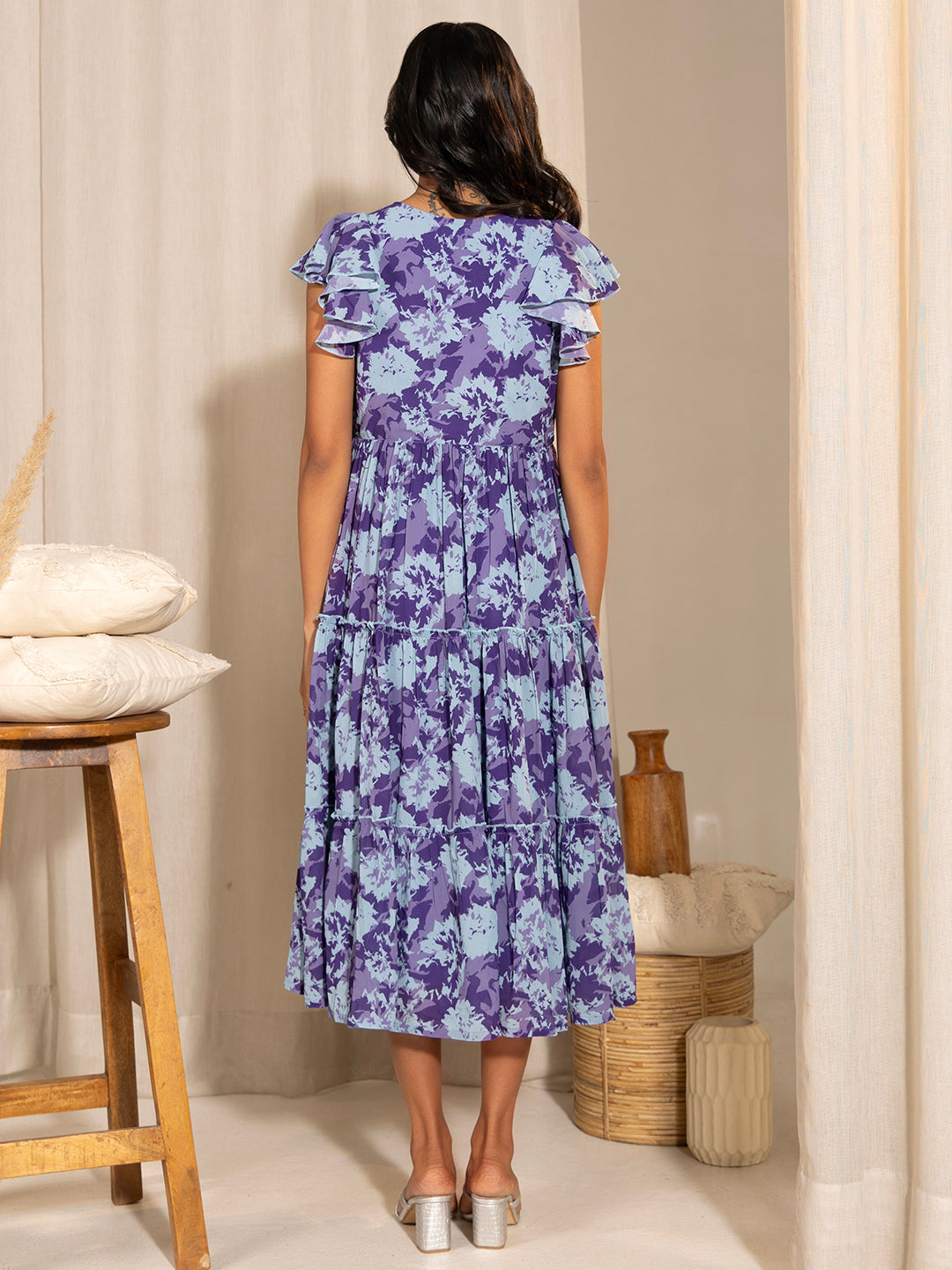 Janasya Blue Georgette Printed Casual Maternity Dress | Grocsy