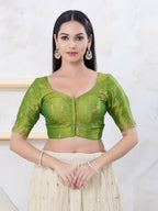 Joban Fashion Green Shimmer Elbow Sleeveless Front Open Blouse | Grocsy