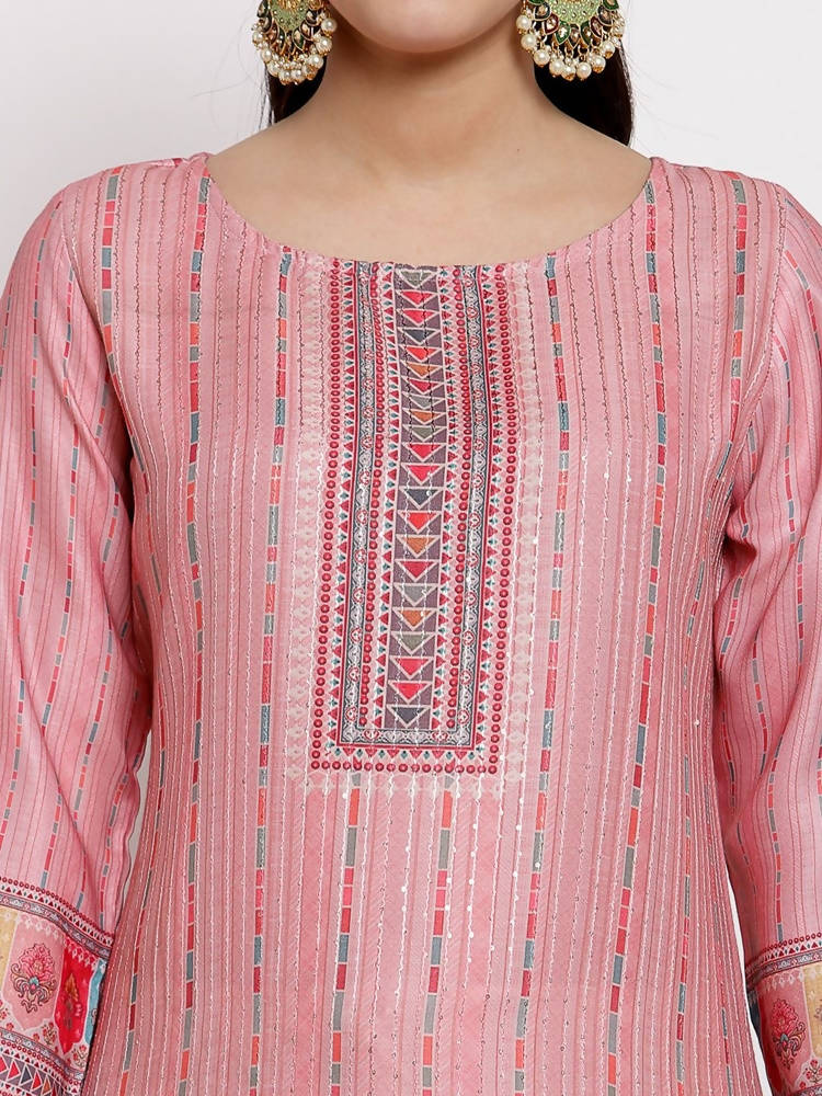 Myshka Women's Traditional Multi Cotton Printed 3/4 Sleeve Round Neck Casual Kurta | Grocsy