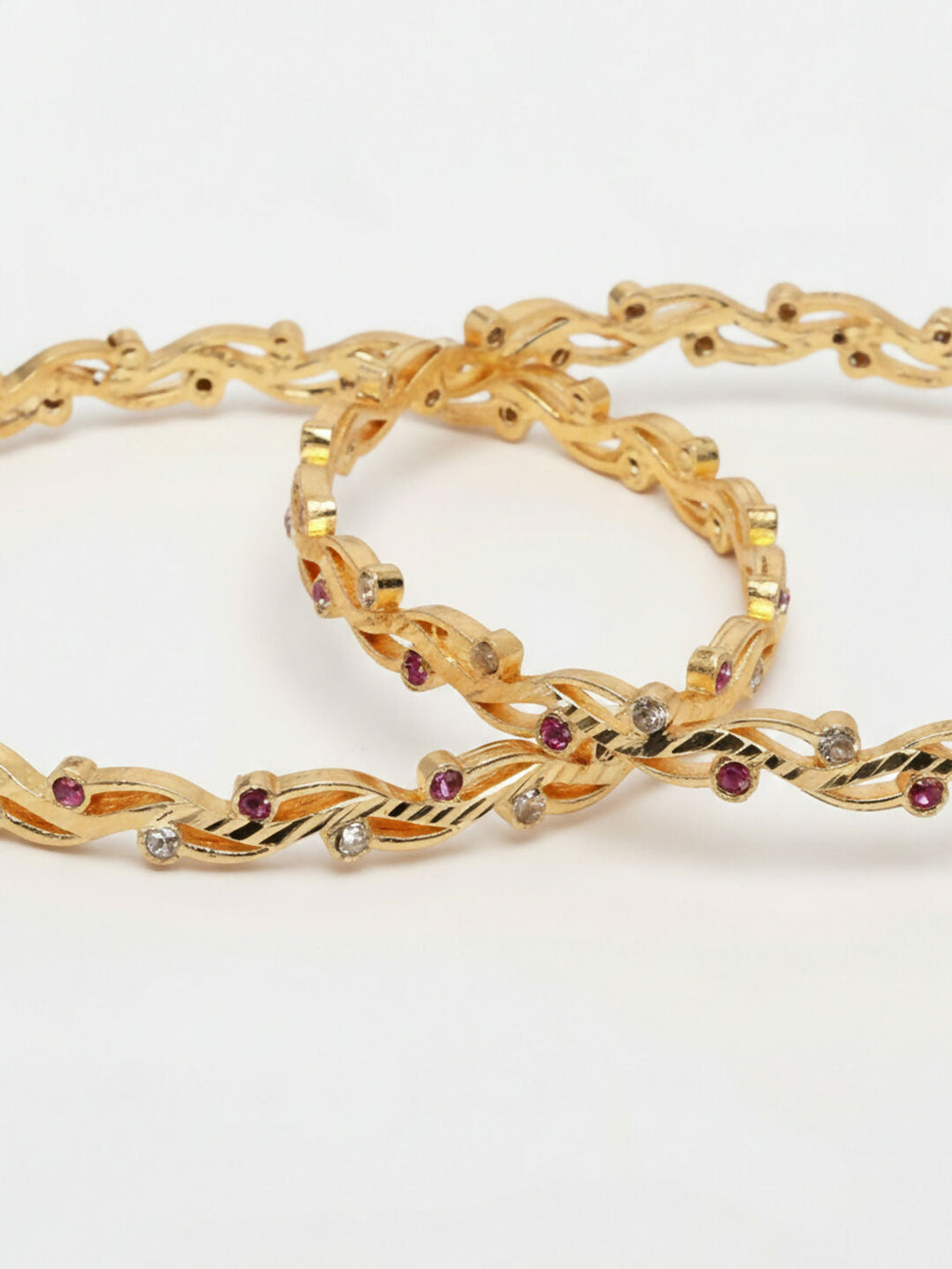NVR Women Set of 2 Gold Plated CZ Stone Bangle | Grocsy