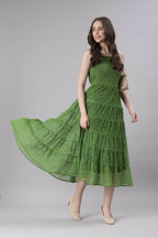 Souchii Green Varlie Printed Tiered Dress – Flowy Fit & Flare | Grocsy