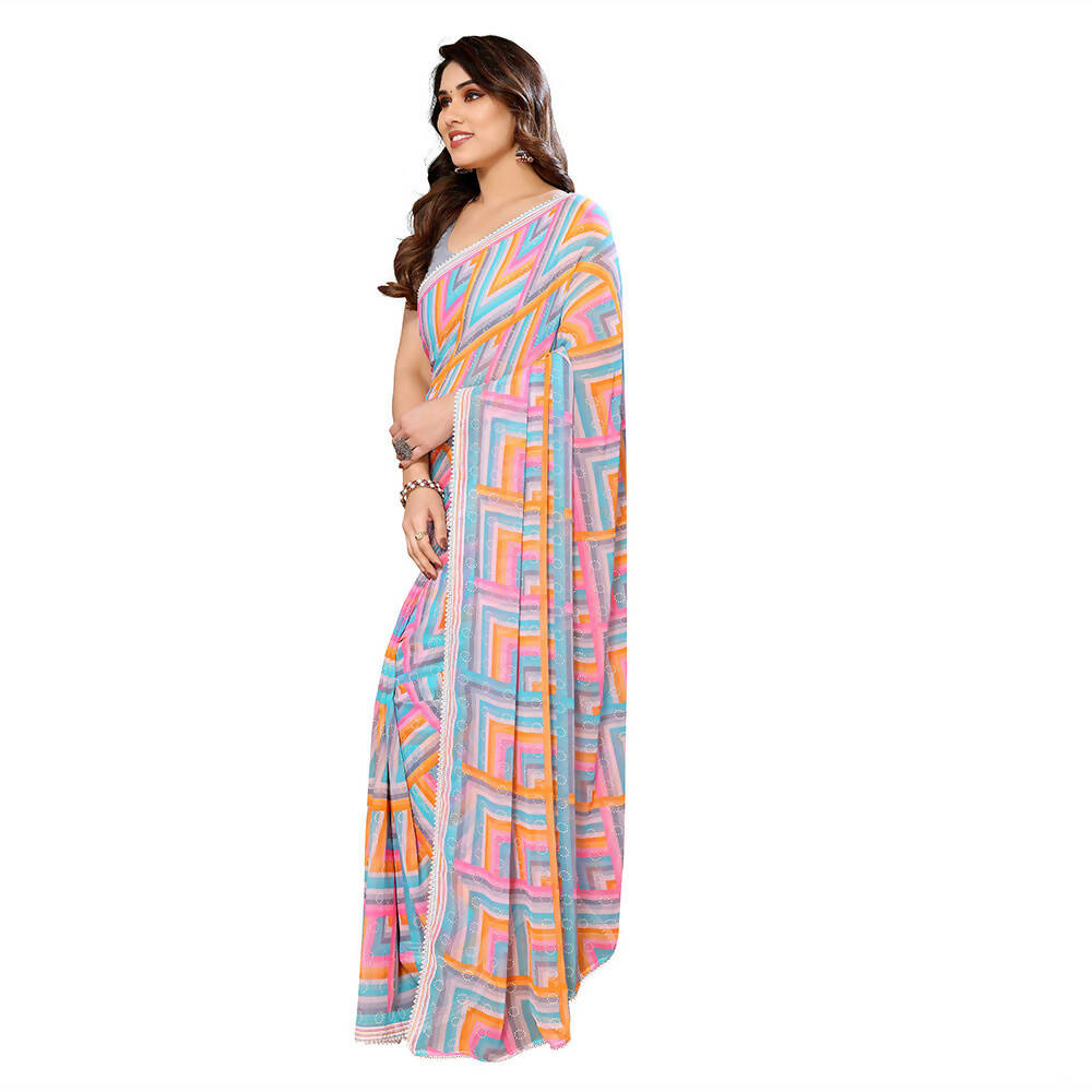 Women's Partywear Designer Grey Georgette Fancy Saree - Satrangi | Grocsy