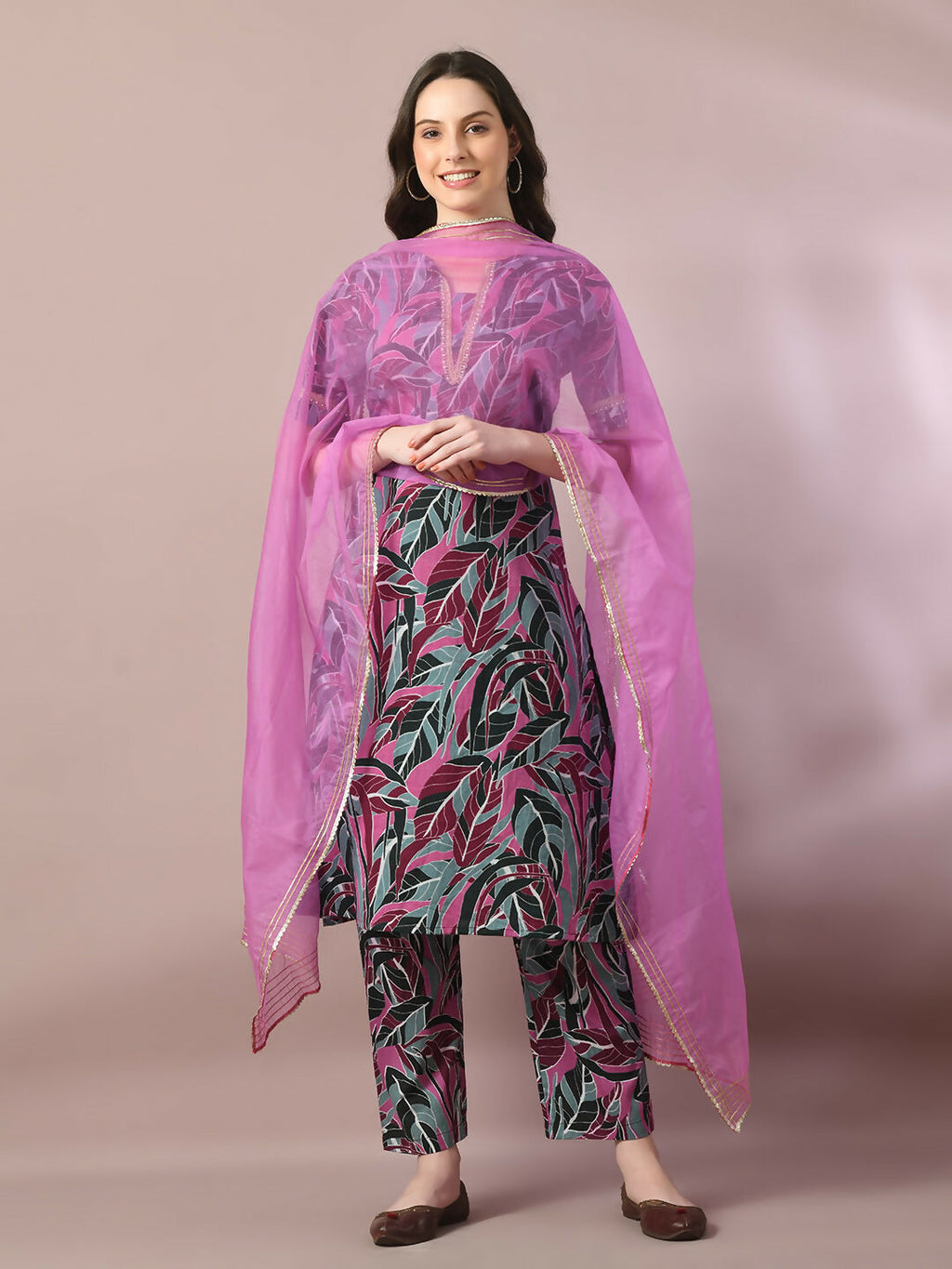 Myshka Women's Multi Printed Cotton Straight Party Kurta Set With Dupatta | Grocsy