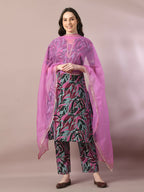 Myshka Women's Multi Printed Cotton Straight Party Kurta Set With Dupatta | Grocsy