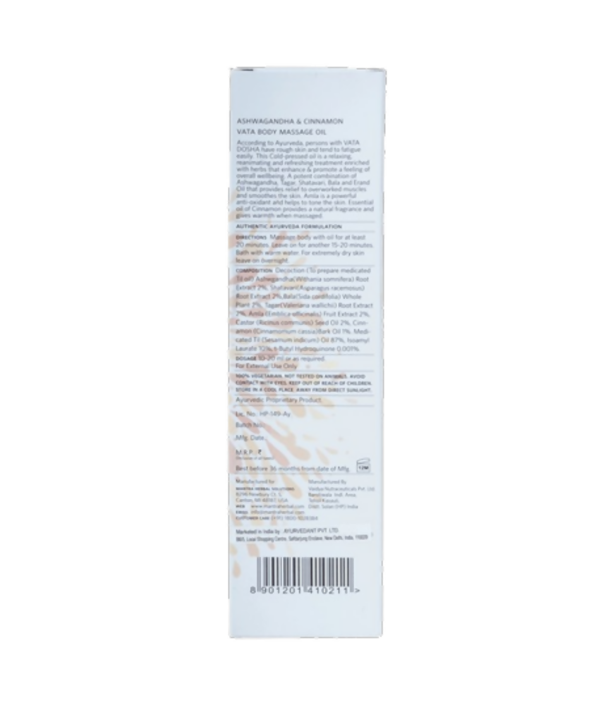 Mantra Herbal Ashwagandha & Cinnamon Vata Body Massage Oil | Grocsy