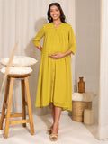 Janasya Yellow Dobby Georgette Self Design Casual Maternity Kurta | Grocsy