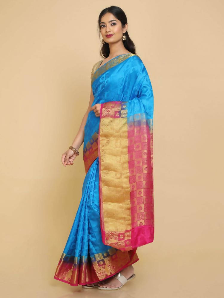 Kalamandir Checked Dark Blue Pashmina Saree | Grocsy