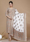 Miravan Women's Brown Floral Printed Gotta Patti Kurta With Palazzo And Dupatta Set | Grocsy