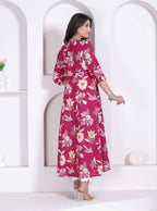 Miravan Womens Pink Floral Printed Angrakha Kurta With Dupatta | Grocsy