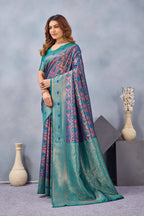 Divine International Trading Co Turquoise Soft Silk Blend Banarasi Jacuard Work Designer Party Wear Saree With Unstitched Blouse Piece | Grocsy