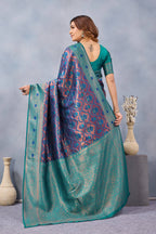 Divine International Trading Co Turquoise Soft Silk Blend Banarasi Jacuard Work Designer Party Wear Saree With Unstitched Blouse Piece | Grocsy