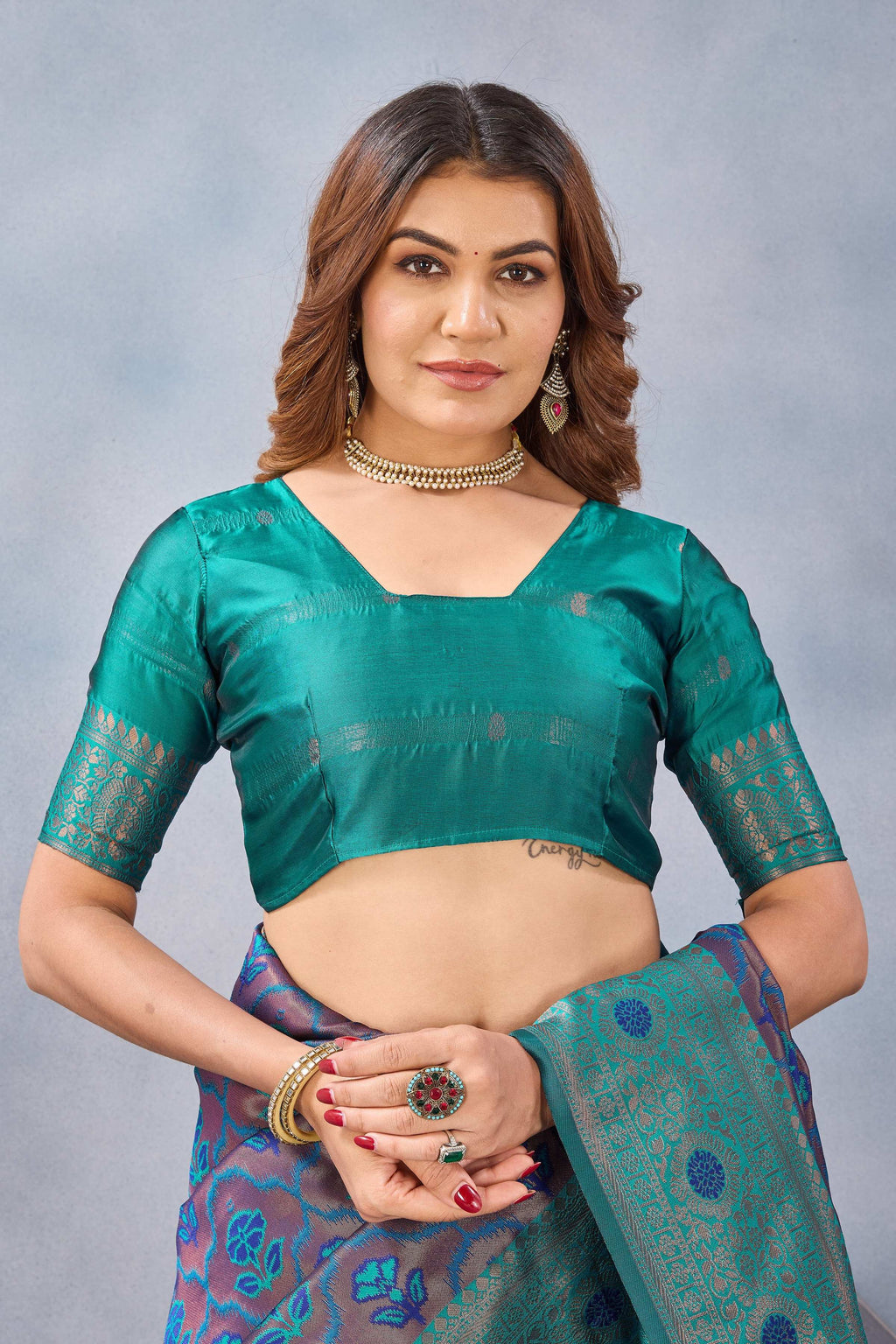 Divine International Trading Co Turquoise Soft Silk Blend Banarasi Jacuard Work Designer Party Wear Saree With Unstitched Blouse Piece | Grocsy