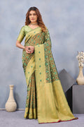 Divine International Trading Co Light Green Soft Silk Blend Banarasi Jacuard Work Designer Party Wear Saree With Unstitched Blouse Piece | Grocsy
