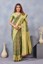 Divine International Trading Co Light Green Soft Silk Blend Banarasi Jacuard Work Designer Party Wear Saree With Unstitched Blouse Piece | Grocsy