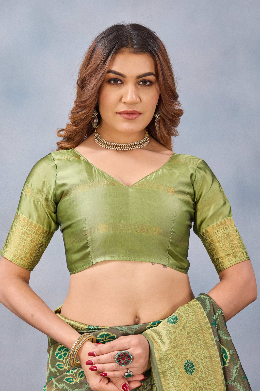 Divine International Trading Co Light Green Soft Silk Blend Banarasi Jacuard Work Designer Party Wear Saree With Unstitched Blouse Piece | Grocsy