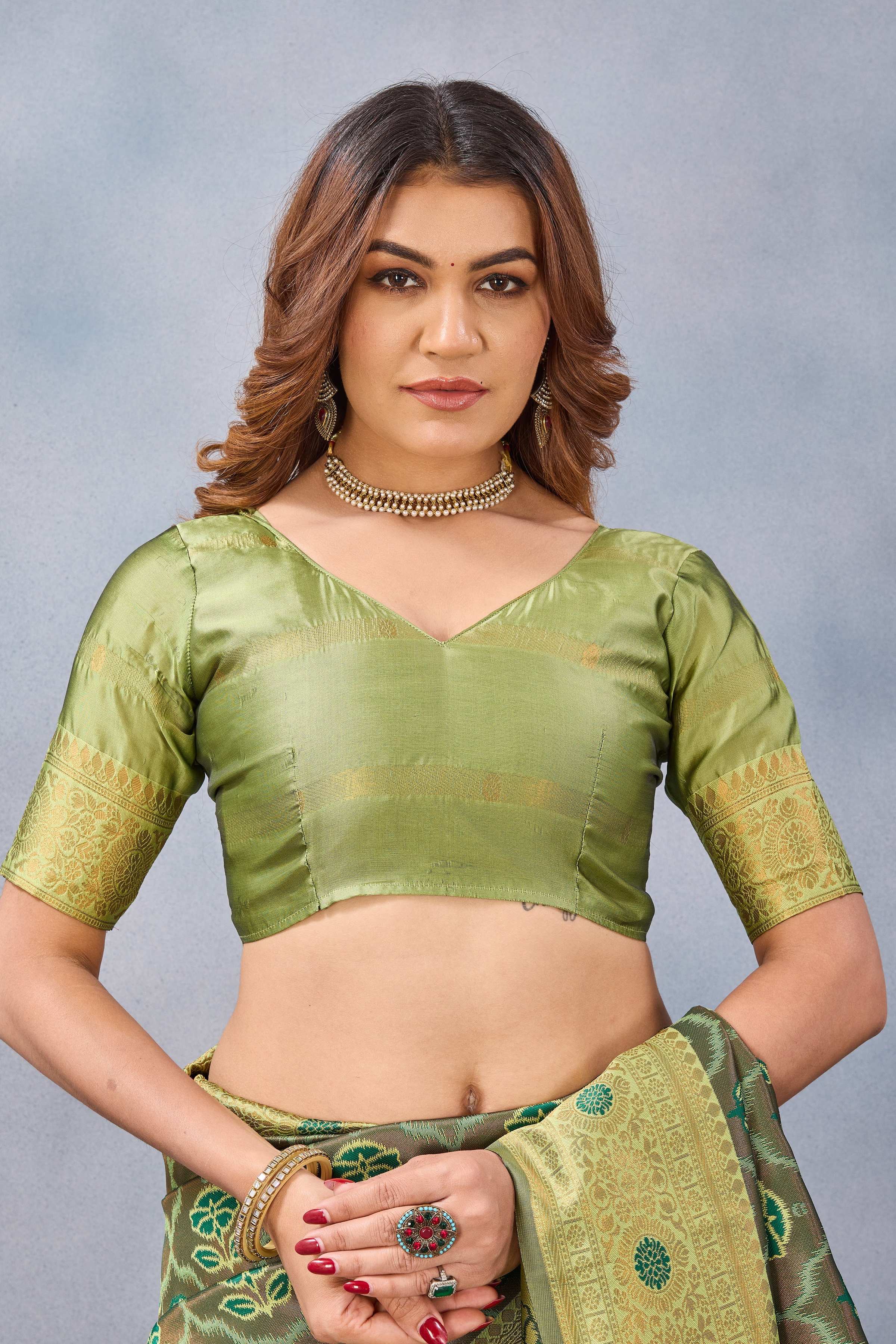 Divine International Trading Co Light Green Soft Silk Blend Banarasi Jacuard Work Designer Party Wear Saree With Unstitched Blouse Piece | Grocsy
