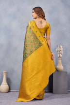 Divine International Trading Co Green Mustard Soft Silk Blend Banarasi Jacuard Work Designer Party Wear Saree With Unstitched Blouse Piece | Grocsy