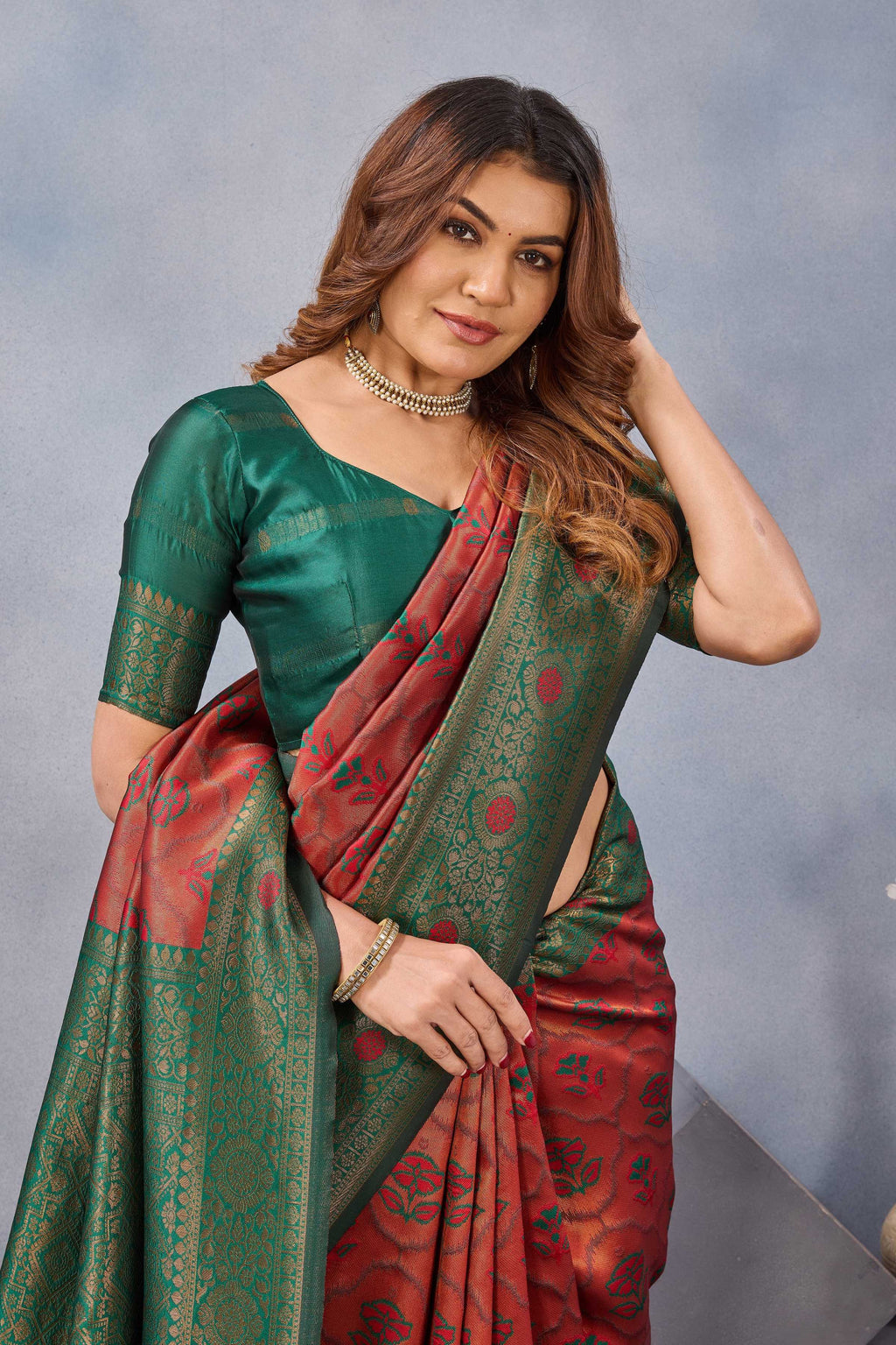 Divine International Trading Co Orange Green Soft Silk Blend Banarasi Jacuard Work Designer Party Wear Saree With Unstitched Blouse Piece | Grocsy