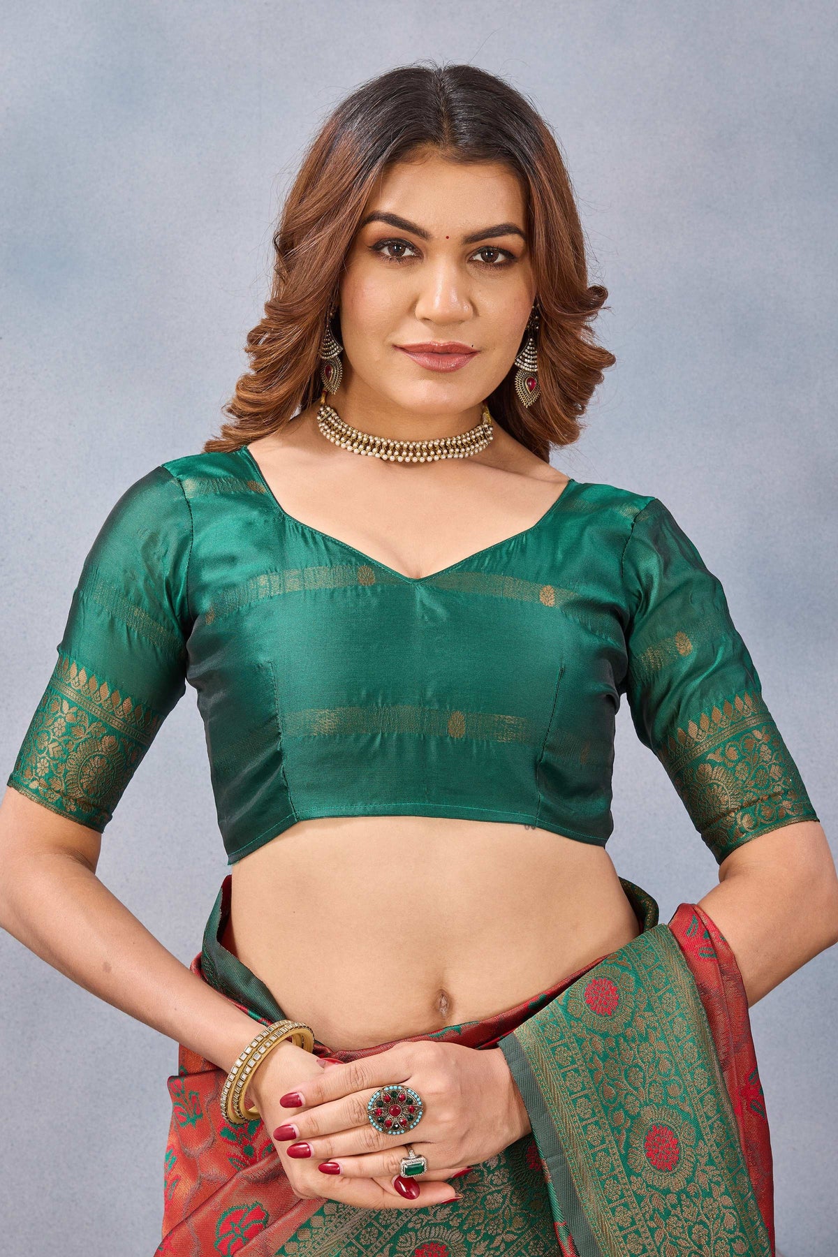 Divine International Trading Co Orange Green Soft Silk Blend Banarasi Jacuard Work Designer Party Wear Saree With Unstitched Blouse Piece | Grocsy