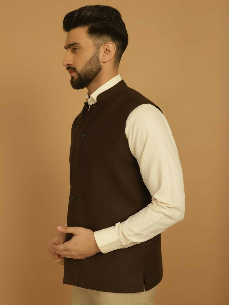Even Apparels Pure Wool Nehru Jacket - Brown | Grocsy
