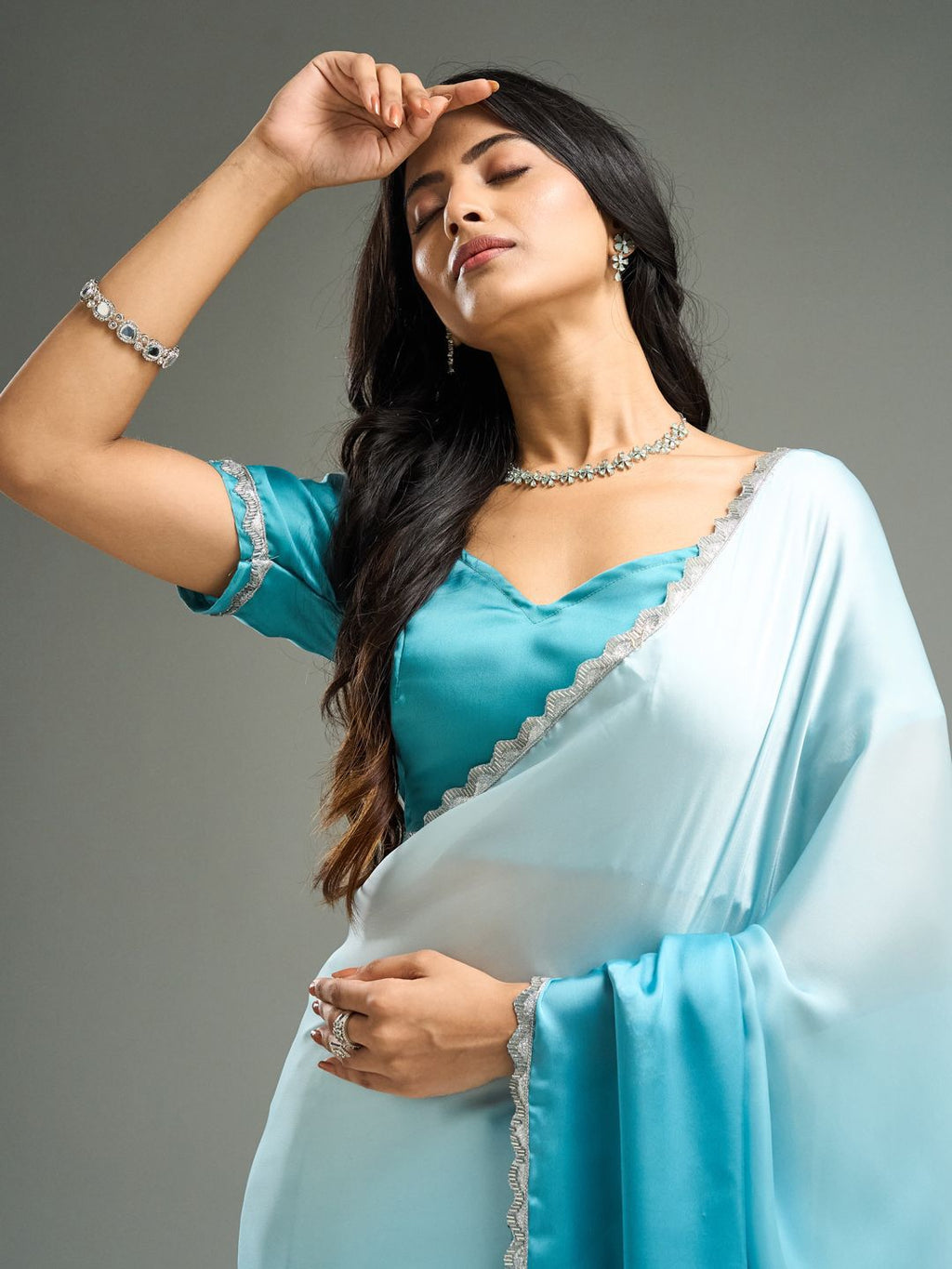 kasee Ombre Satin Saree | Grocsy