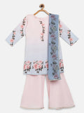 Ahalyaa Pink Crepe Floral Print Kids Kurta Sharara Set With Dupatta For Girls | Grocsy