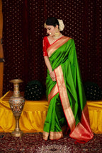 DEIANA'S Beautiful Designer Golden zari Soft Lichi Silk Saree - Green | Grocsy