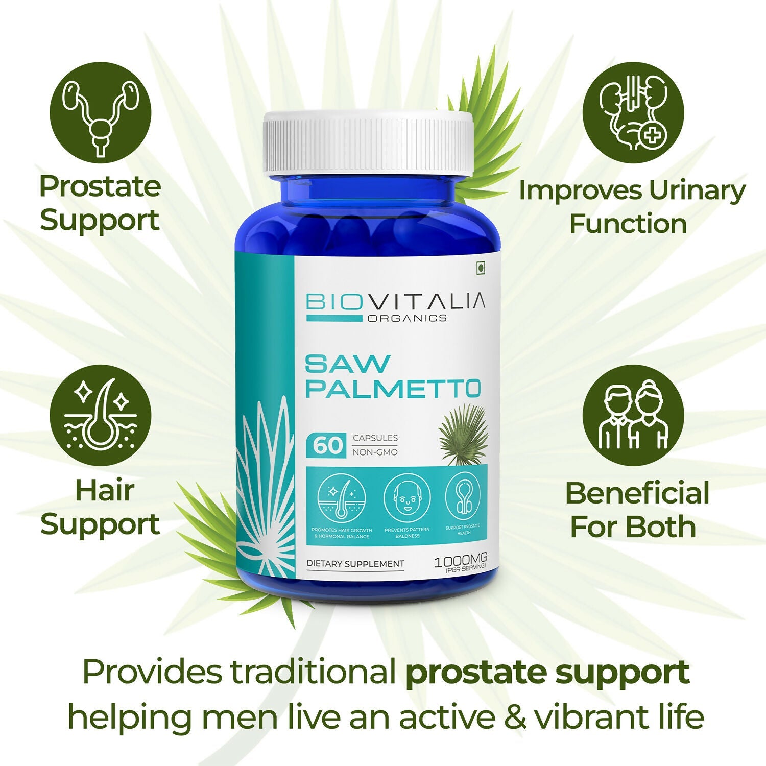 Biovitalia Organics Saw Palmetto Capsules For Hair Growth | Grocsy