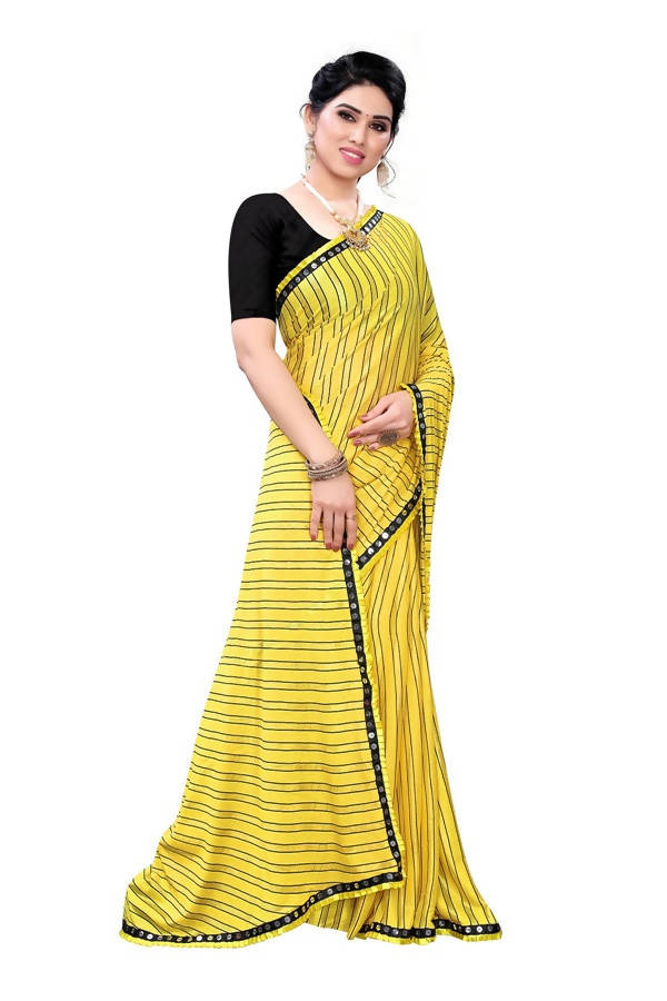 Vamika Yellow Malai Silk Printed Saree (Zigzag Yellow) | Grocsy