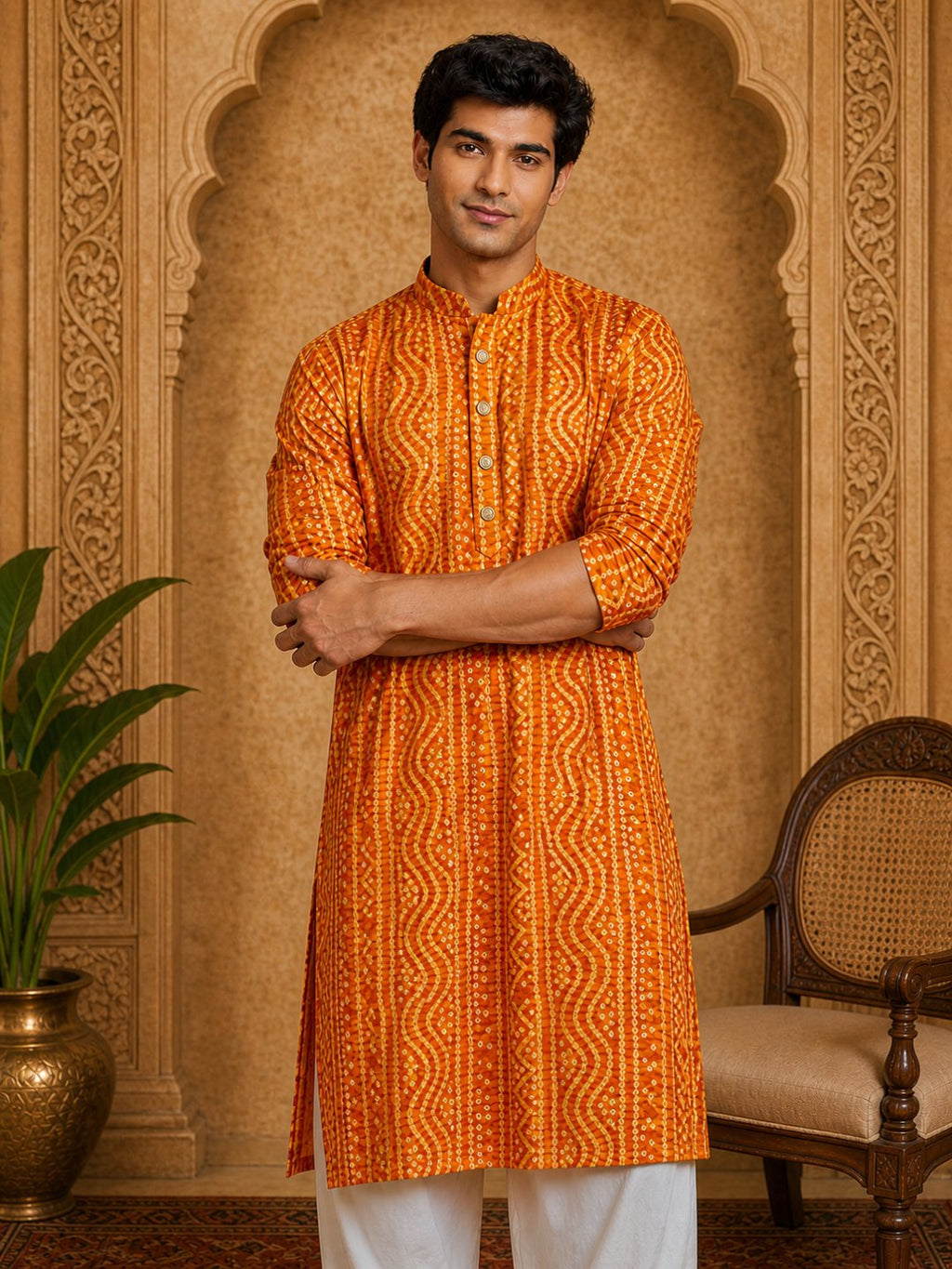 MULTI SHADES Men's Mustard Rayon Kurta Set | Grocsy