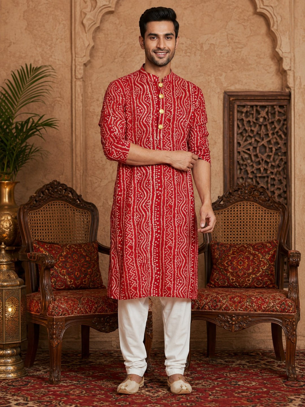 MULTI SHADES Men's Red Rayon Kurta Set | Grocsy