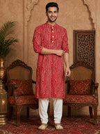 MULTI SHADES Men's Red Rayon Kurta Set | Grocsy