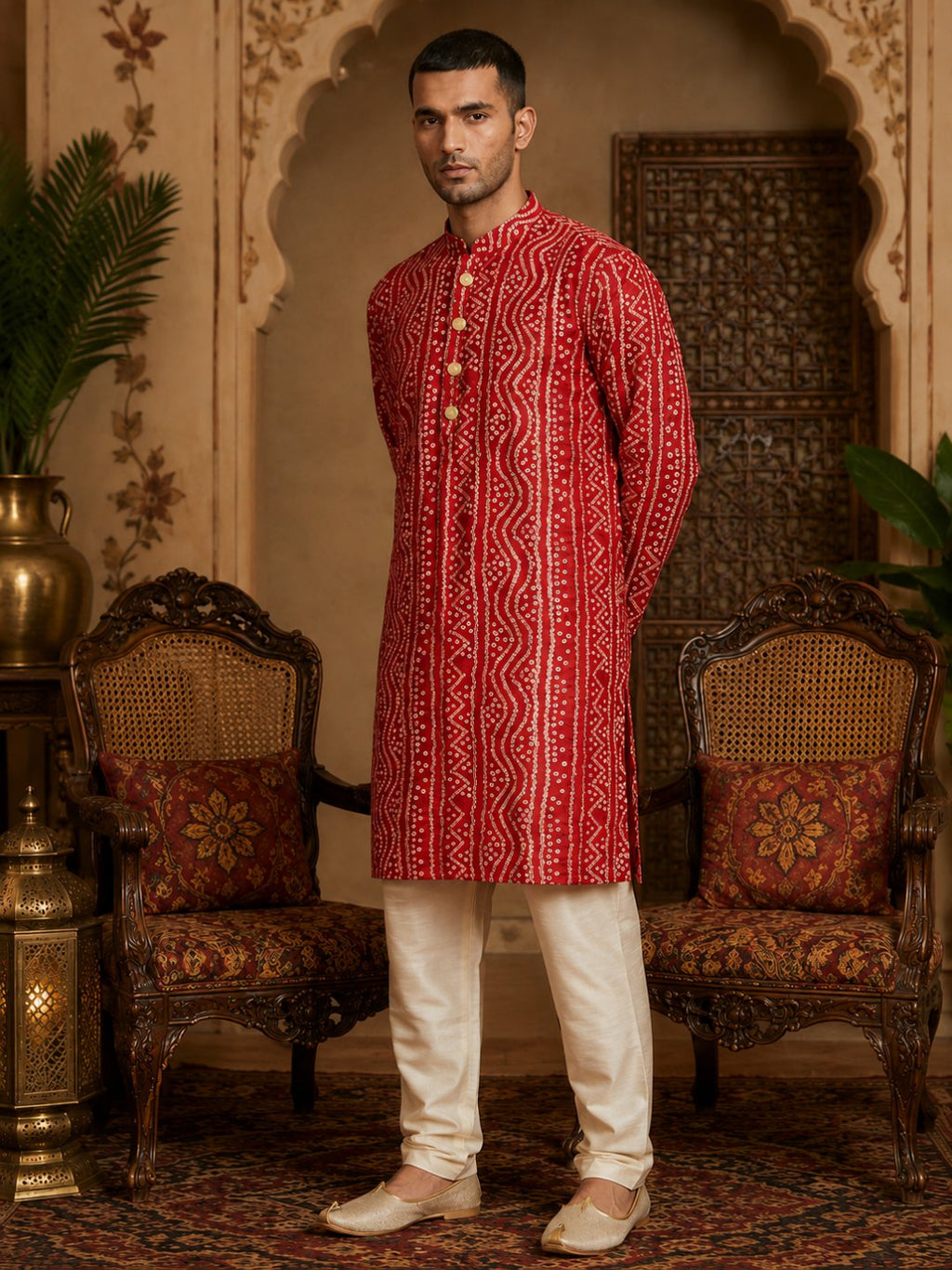 MULTI SHADES Men's Red Rayon Kurta Set | Grocsy