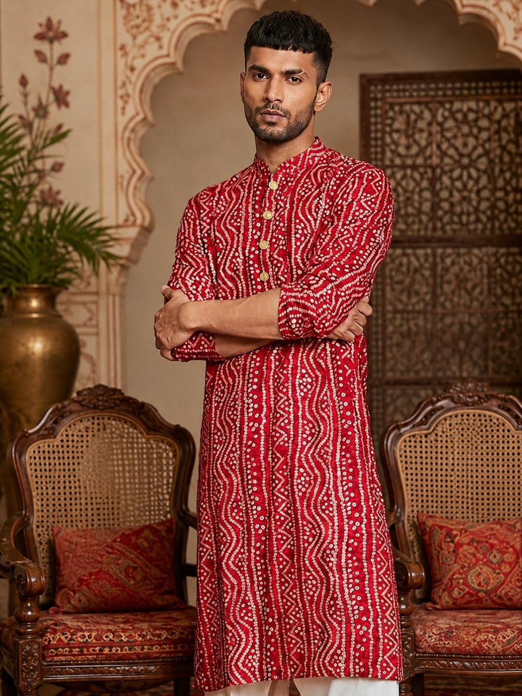 MULTI SHADES Men's Red Rayon Kurta | Grocsy