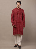 MULTI SHADES Men’s Red Printed Ethnic Kurta | Grocsy