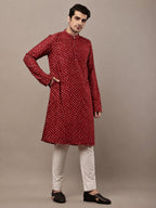 MULTI SHADES Men’s Red Printed Ethnic Kurta | Grocsy
