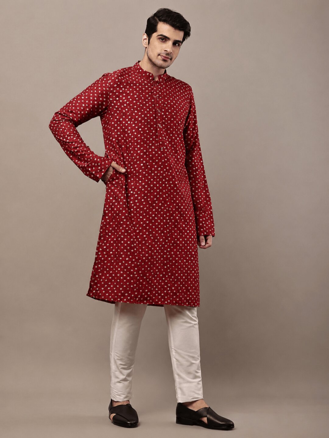 MULTI SHADES Men’s Red Printed Ethnic Kurta | Grocsy