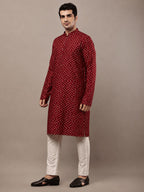 MULTI SHADES Men’s Red Printed Ethnic Kurta | Grocsy