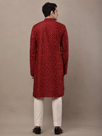 MULTI SHADES Men’s Red Printed Ethnic Kurta | Grocsy