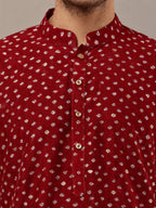 MULTI SHADES Men’s Red Printed Ethnic Kurta | Grocsy