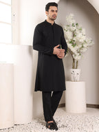 MULTI SHADES Men's Long Sleeve Mandarin Collar Straight Classic Black Rayon Silk Chikankari Kurta | Grocsy