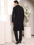 MULTI SHADES Men's Straight Classic Black Rayon Silk Chikankari Kurta,Black Solid Trouser Style Churidar | Grocsy