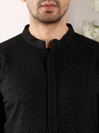 MULTI SHADES Men's Straight Classic Black Rayon Silk Chikankari Kurta,Black Solid Trouser Style Churidar | Grocsy