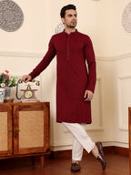 MULTI SHADES Men's Rayon Silk Straight Classic Red Chikankari Kurta,Cream Solid Trouser Style Churidar | Grocsy