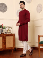 MULTI SHADES Men's Rayon Silk Straight Classic Red Chikankari Kurta,Cream Solid Trouser Style Churidar | Grocsy